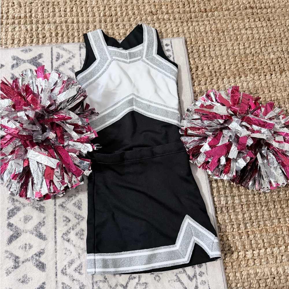 Kids Cheerleader Costume with Pom Poms - Black and White